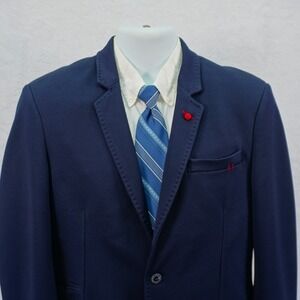 Zara Man Blue Textured Polyester Surgical‎ Cuff 2 Button Blazer 36S